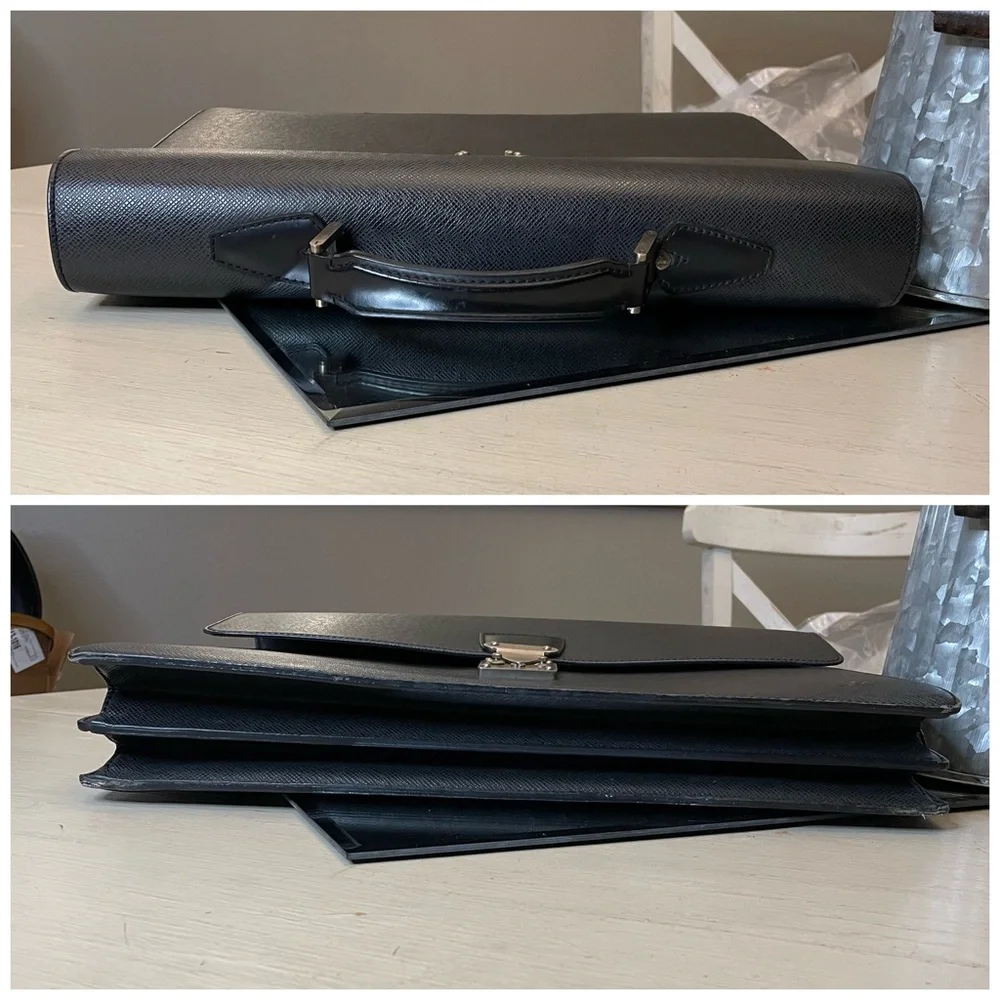 Louis Vuitton charcoal grey leather briefcase with keys!